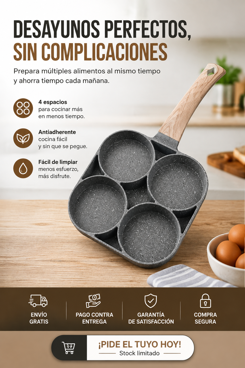 EggMaster™ 4X SARTEN PARA HUEVOS 4 PUESTOS